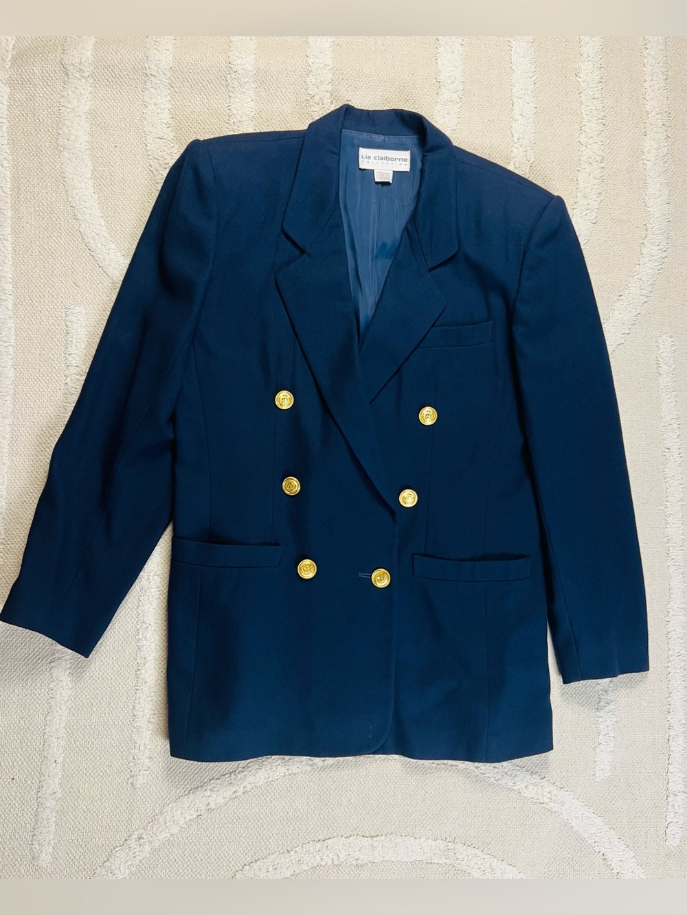 Vintage 90s Liz Claiborne Navy Wool Blazer – Double-Breasted Gold Buttons – 8 - Picture 13 of 13